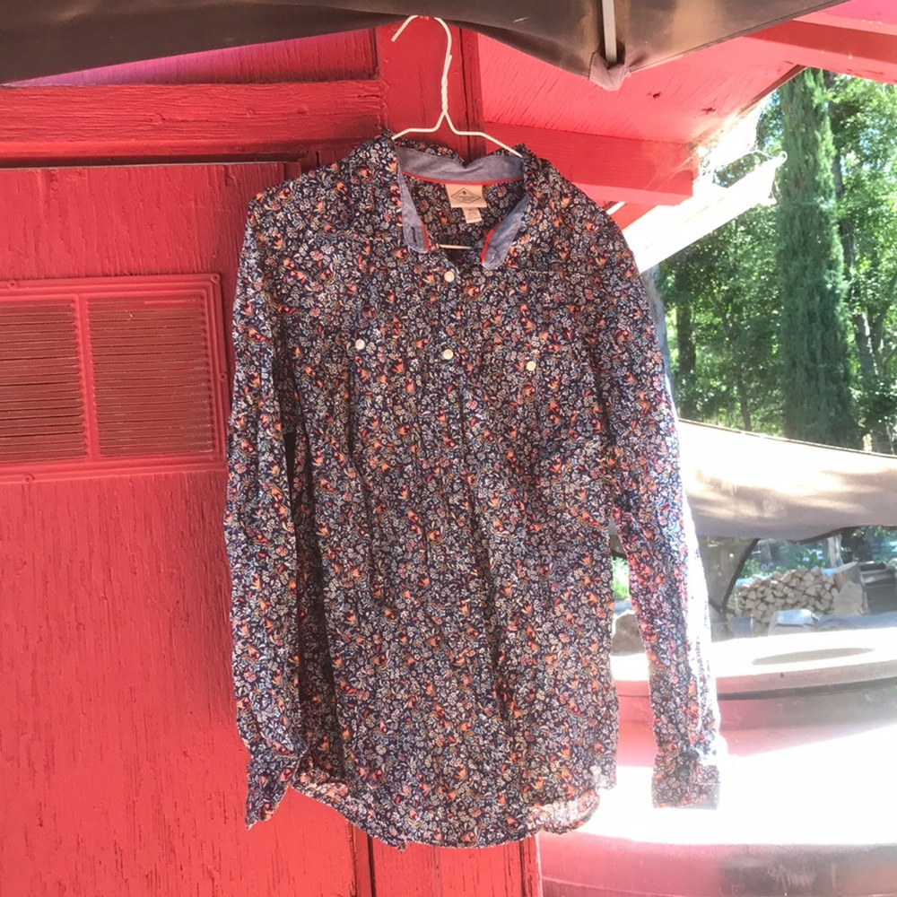 St. John's Bay Women's Navy Floral Button-Down Shirt